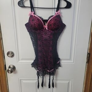 Victoria's Secret Black and Pink Lace Chemise